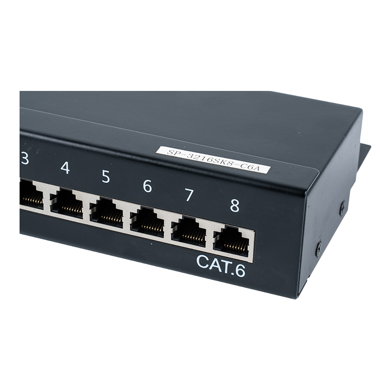 Kategori 6 1U korumalı 8 bağlantı noktalı bağlantı paneli SP-3216SK8-C6 Kategori 6 1U korumalı 8 bağlantı noktalı bağlantı paneli SP-3216SK8-C6