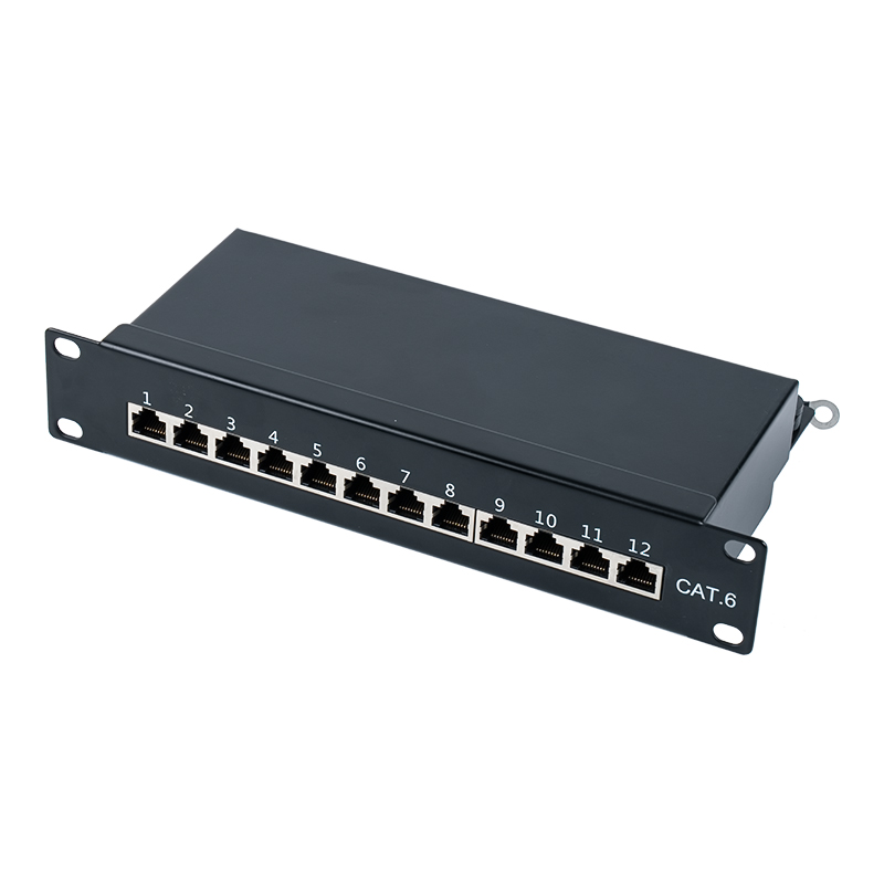 Kategori 6 10 inç 1U korumalı 12 bağlantı noktalı bağlantı paneli SP-3250SK12-C6