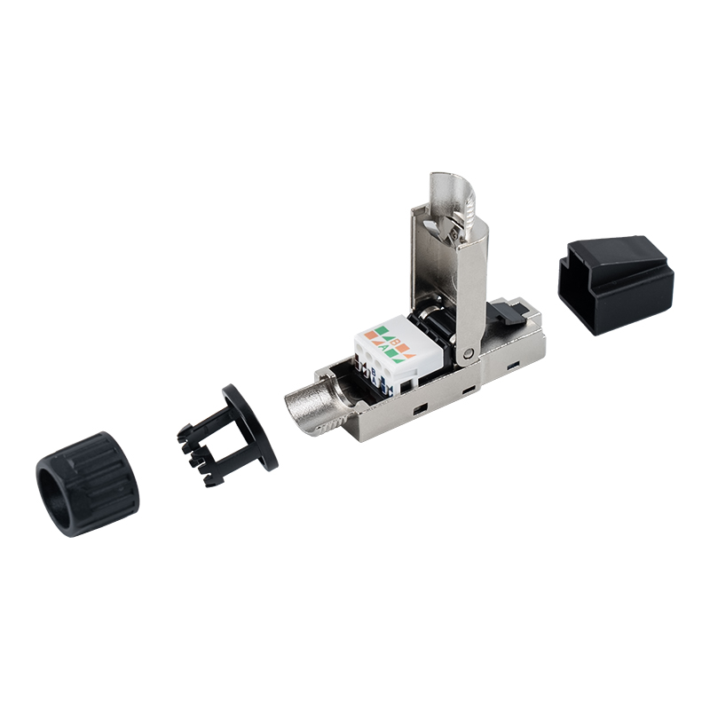 Cat7 Korumalı Aletsiz RJ45 Konnektör (başlıkta plastik kapaklar ve kuyrukta plastik somunlar ile) RJ-G50S-2-C7 Cat7 Korumalı Aletsiz RJ45 Konnektör (başlıkta plastik kapaklar ve kuyrukta plastik somunlar ile) RJ-G50S-2-C7