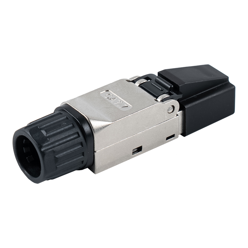 Cat7 Korumalı Aletsiz RJ45 Konnektör (başlıkta plastik kapaklar ve kuyrukta plastik somunlar ile) RJ-G50S-2-C7
