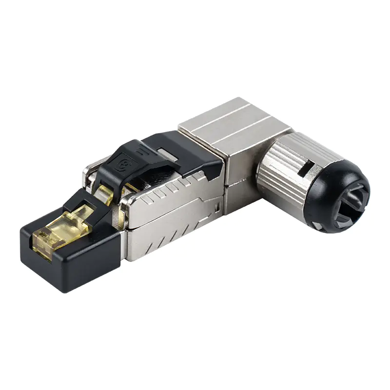 Cat7 Korumalı Aletsiz RJ45 Konektörü (Uçta 90 Derece Açı) RJ-G90S-1-C7